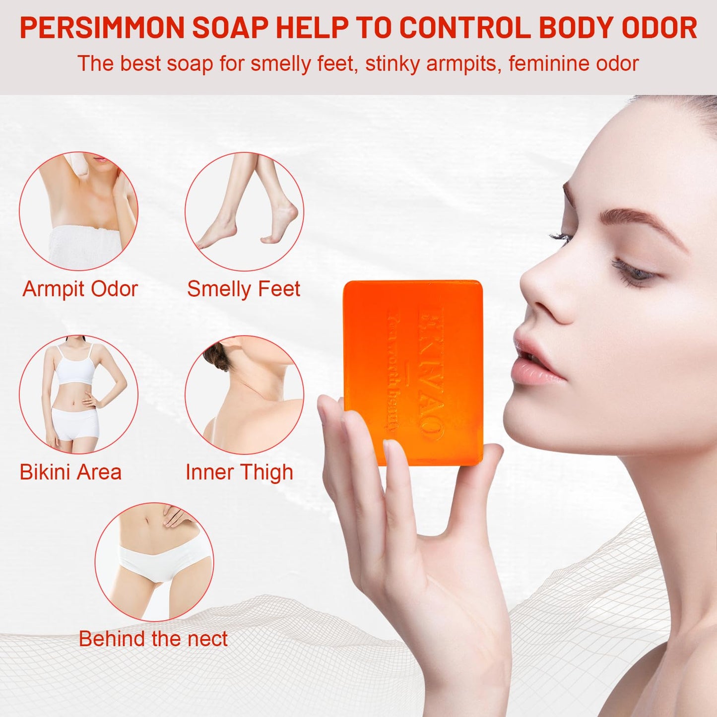 EKIVAO 6 PCS Persimmon Soap Bar for for Old People Smell, Natural Deodorant Body Bar Soap for Odor Control, Remove Strong Smell, Eliminating Odor Wash Soap for Women & Men