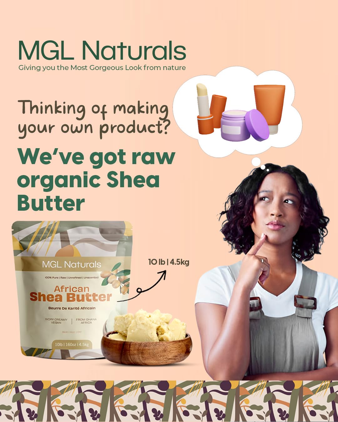 MGL Naturals Raw African Shea Butter Ivory 10 lb, 100% Pure and Unrefined. Nourish and moisturize skin and hair. Use alone or DIY recipes. From Ghana (10 lb)