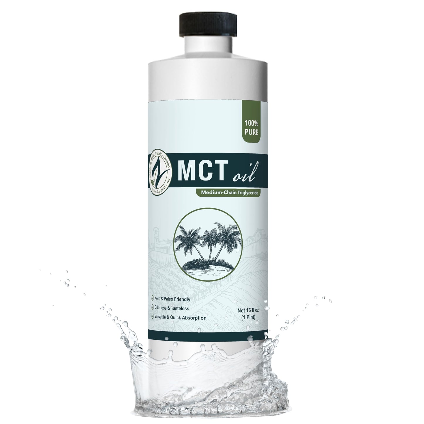 Pure MCT Oil, Carrier, Massage, Hydrating, Hair, Food, and Therapeutic Grade, 16 Oz