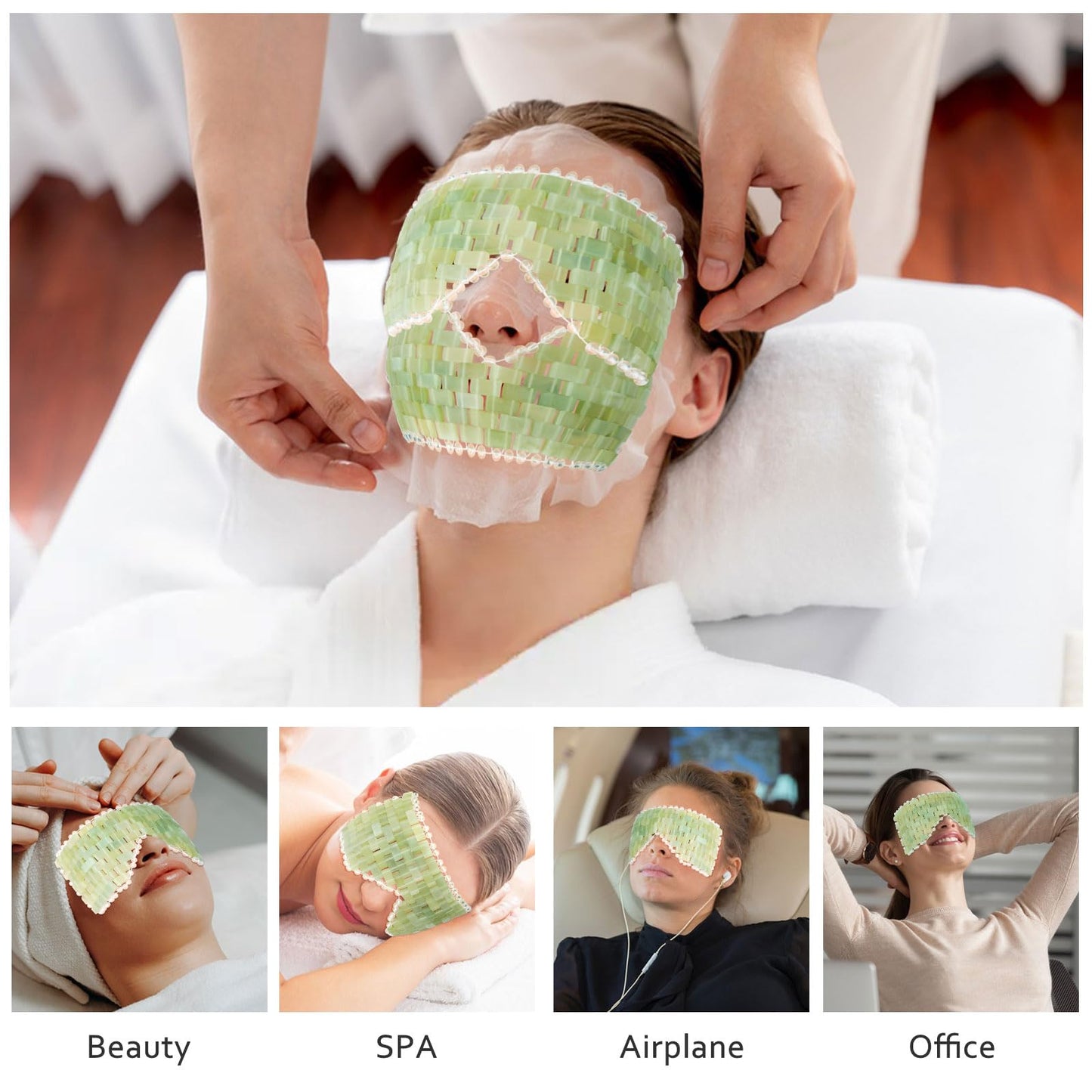 LazyGa Jade Eye Mask 2pcs - Facial Cooling Mask with 100% Real Jade for Hot & Cold Therapy to Reduce Wrinkles, Puffiness, Migraines, and Anti-Aging