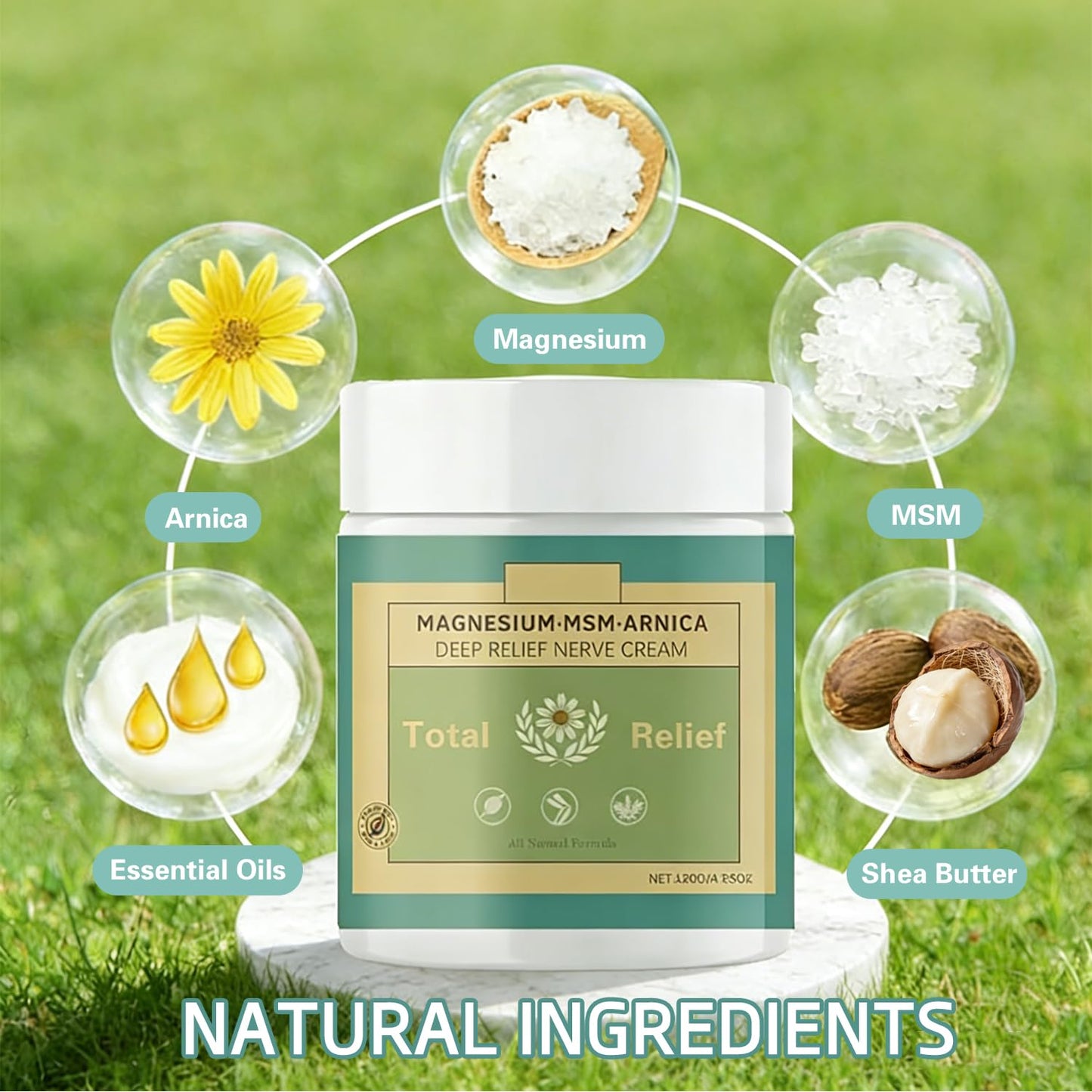 HANGWON Total Relief Magnesium Soothing Cream Advanced nerve Comfort with Arnica, Menthol, MSM,Fast-Absorbing for Relief Joint, Feet, Hands, Legs, Muscles, and Waist, Natural Ingredient -4floz/114g