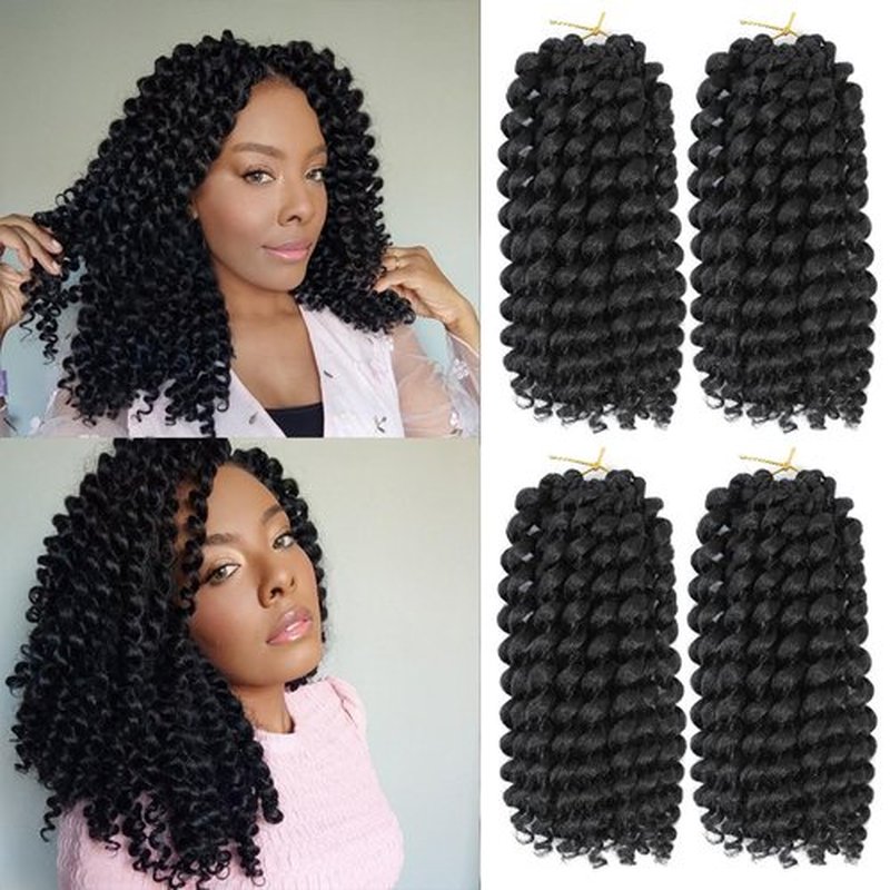GetMaige Jamaican Bounce Crochet Hair For Black Women 4packs 72 Roots Natural Black Jumpy Wand Curls Crochet Hair Short Pre Looped Curly Crochet Hair (8inch (pack of 4), 1B)