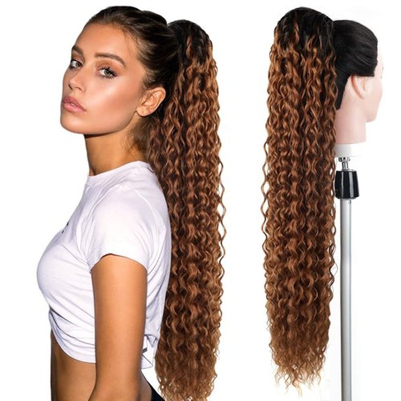 Long Curly Drawstring Ponytail 30”Synthetic Clip In Ponytail Extensions For Women Afro Curly Corn Wave Clip on Ponytail (#T2/30)