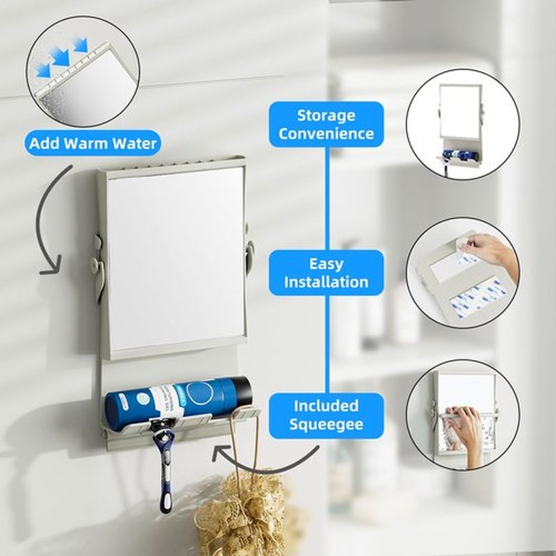 APLOP Shower Mirror Fogless for Shaving, 1X/3X Magnification, Warm Grey – Anti-Fog Shaving Mirror with Razor Holders and Squeegee, Easy Installation, Rust-Resistant Design