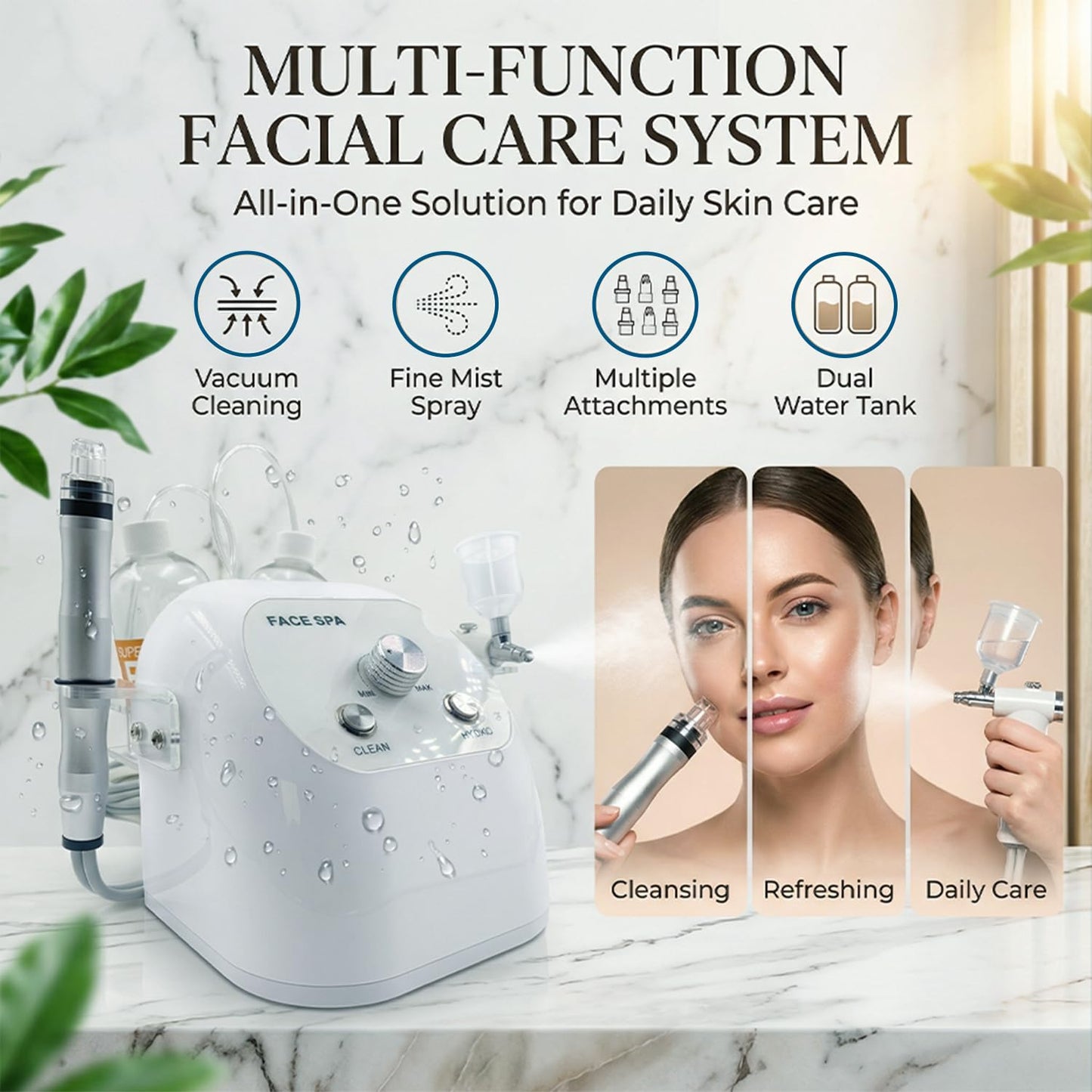 Hydrogen Oxygen Facial Machine for Home & Spa Use – Hydro Facial Machine Professional with Facial Vacuum, Water Oxygen Spray, Hydro Dermabrasion & Skin Care Device