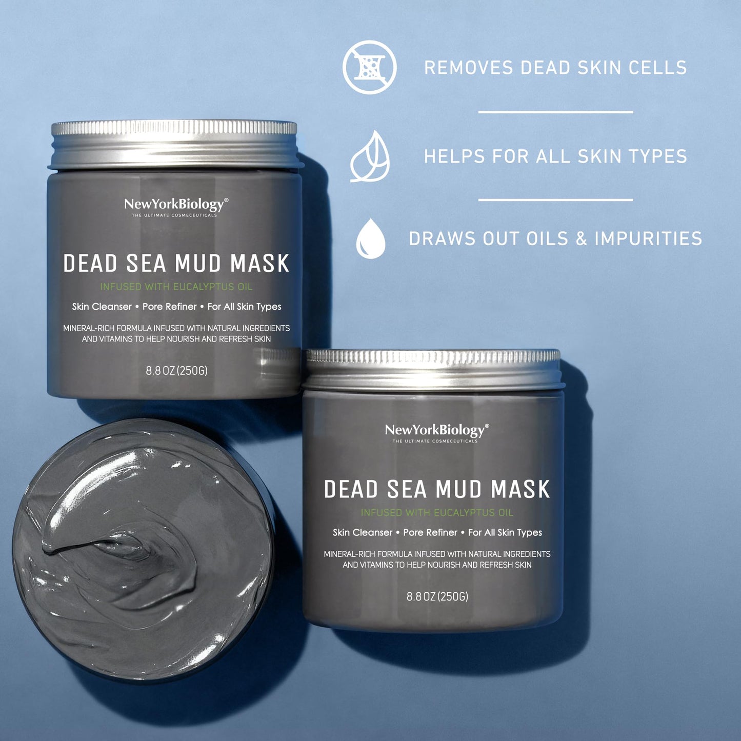 New York Biology Dead Sea Mud Mask for Face and Body | with Eucalyptus | Spa Quality Pore Refiner for Oily Skin | Natural Skincare for Women & Men | Tighten Skin for A Healthier Complexion | 8.8 oz