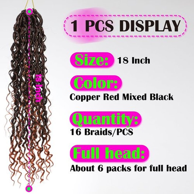 PURSHINE 6Packs Goddess Faux Locs Crochet Hair 18Inch Pre Looped for Women Girls Kids,River Locs Crochet Hair（Copper Red_T350）