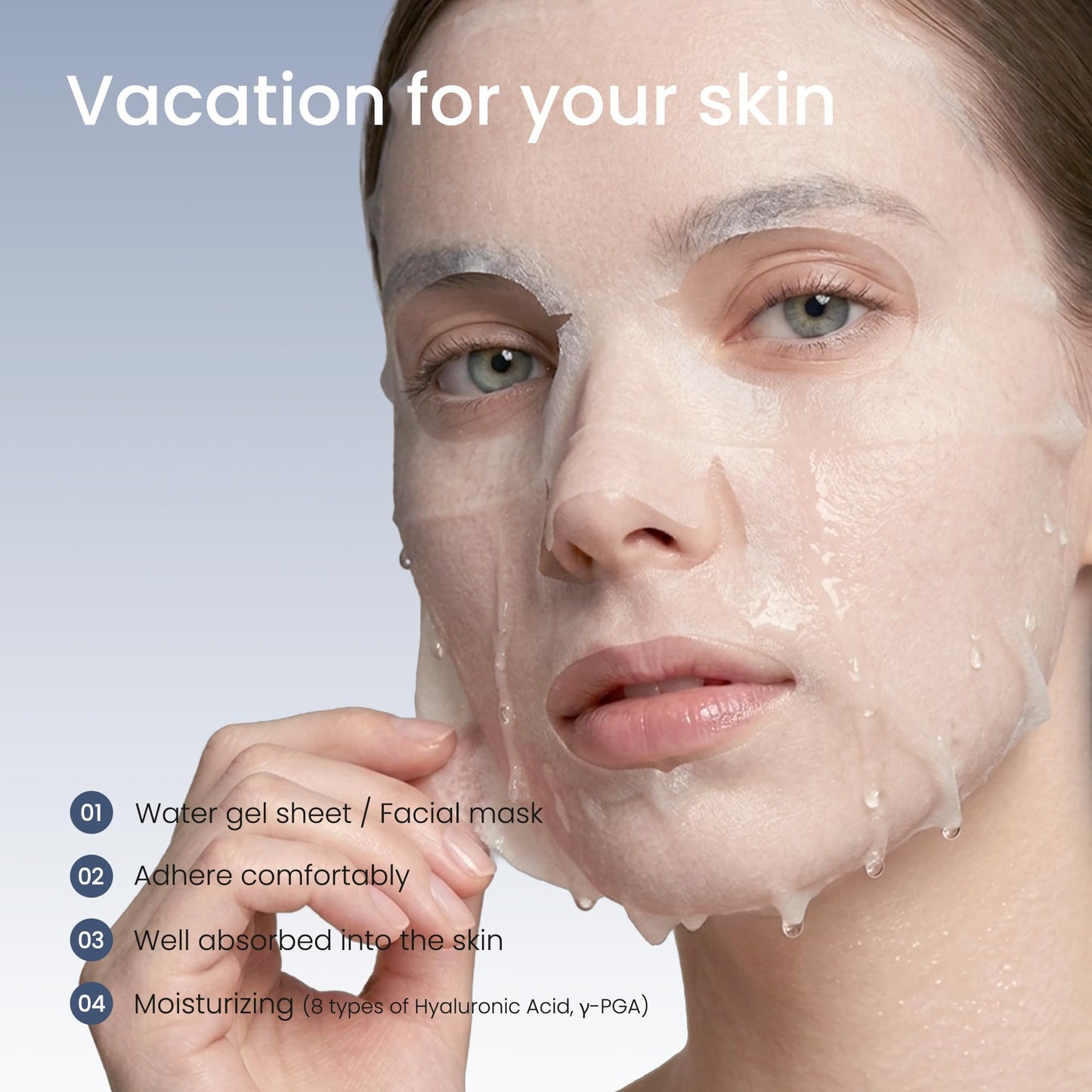CLABIANE Vacation for Your Skin PDRN Vegan Sheet Mask Pack, 5 Sheets 100% Biodegradable Cellulose Hydrogel, Hydrating & Soothing Face Mask for Moisture, Nutrition, Relaxing Fresh Scent Korean Skincare