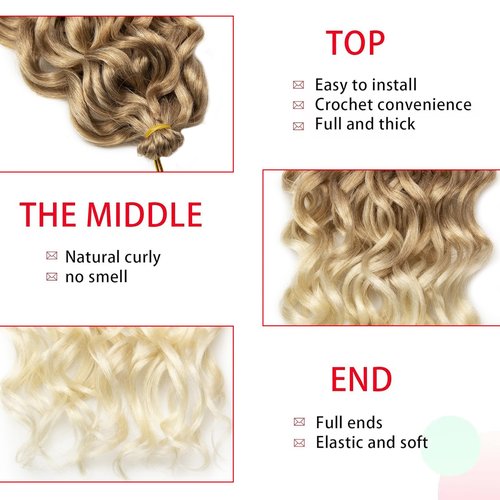 Ocean Wave Crochet Hair 18inch Deep Wave Curly Crochet Hair 6Packs Ombre Blonde Hawaii Curly Braiding Hair Synthetic Bohemian Crochet Braid Water Wave Crochet hair Extensions