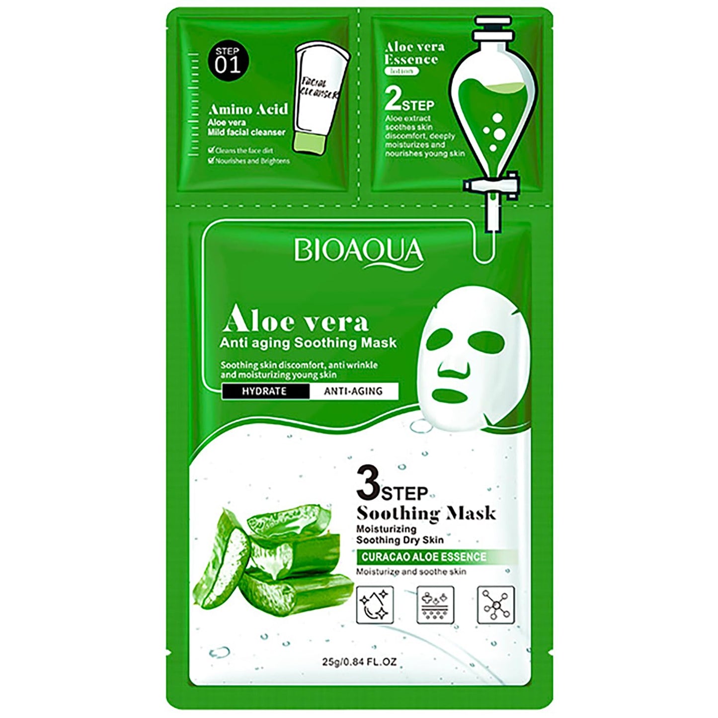 BIOAQUA (0.8ml+0.8g+25g (Aloe Vera Anti Aging Soothing Mask)