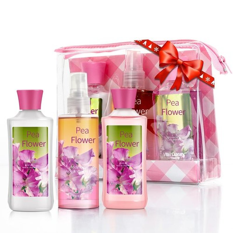 Vital Luxury Bath & Body Care Travel Set Pea Flower Scent Home Spa Set with Body Lotion, Shower Gel and Fragrance Mist, Birthday Mother's Valentine's Day Gifts for Her and Him