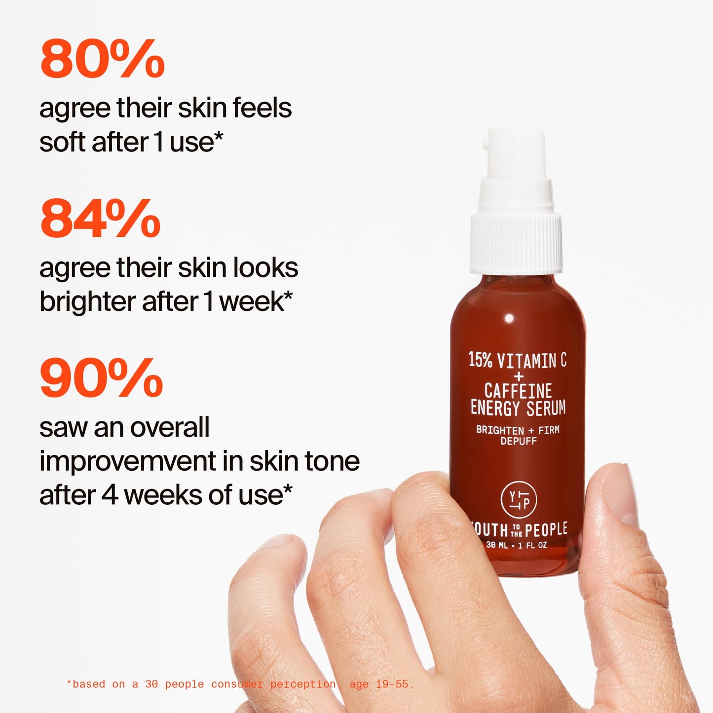 Youth To The People 15% Vitamin C + Caffeine Energy Brightening Face Serum for Uneven Tone - Reduce Puffiness, Improve Texture, Treat Dark Spots + Dullness, Antioxidants Day Serum, Vegan - 0.27 fl oz