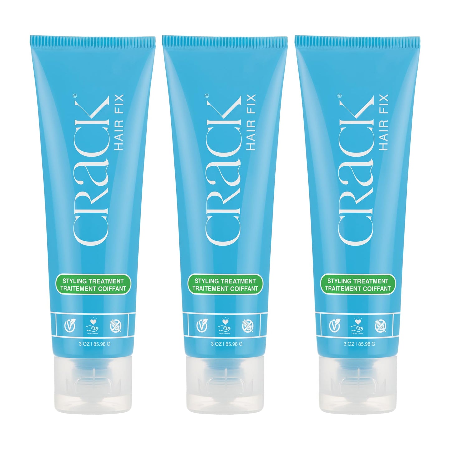 Crack Hair Fix Styling Treatment - Multi-Tasking, Anti-Frizz, Leave-In Styling Cream with Protection from Humidity, Chlorine, Heat Treatments & Sun, 3 oz (Pack of 3)