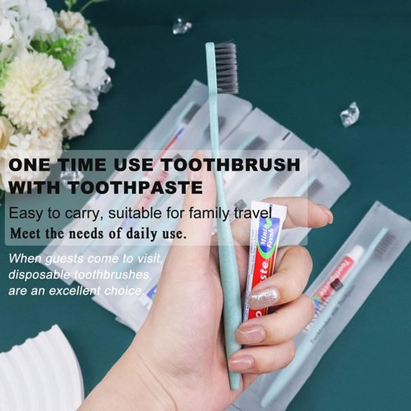 FAOEHN Disposable Toothbrushes with Toothpaste Pack of 60,Straw Green Toothbrush in Bulk with 10g Toothpaste Individually Wrapped Disposable Travel Toothbrushes Kit for Homeless,Airbnb,Hotel,Charity