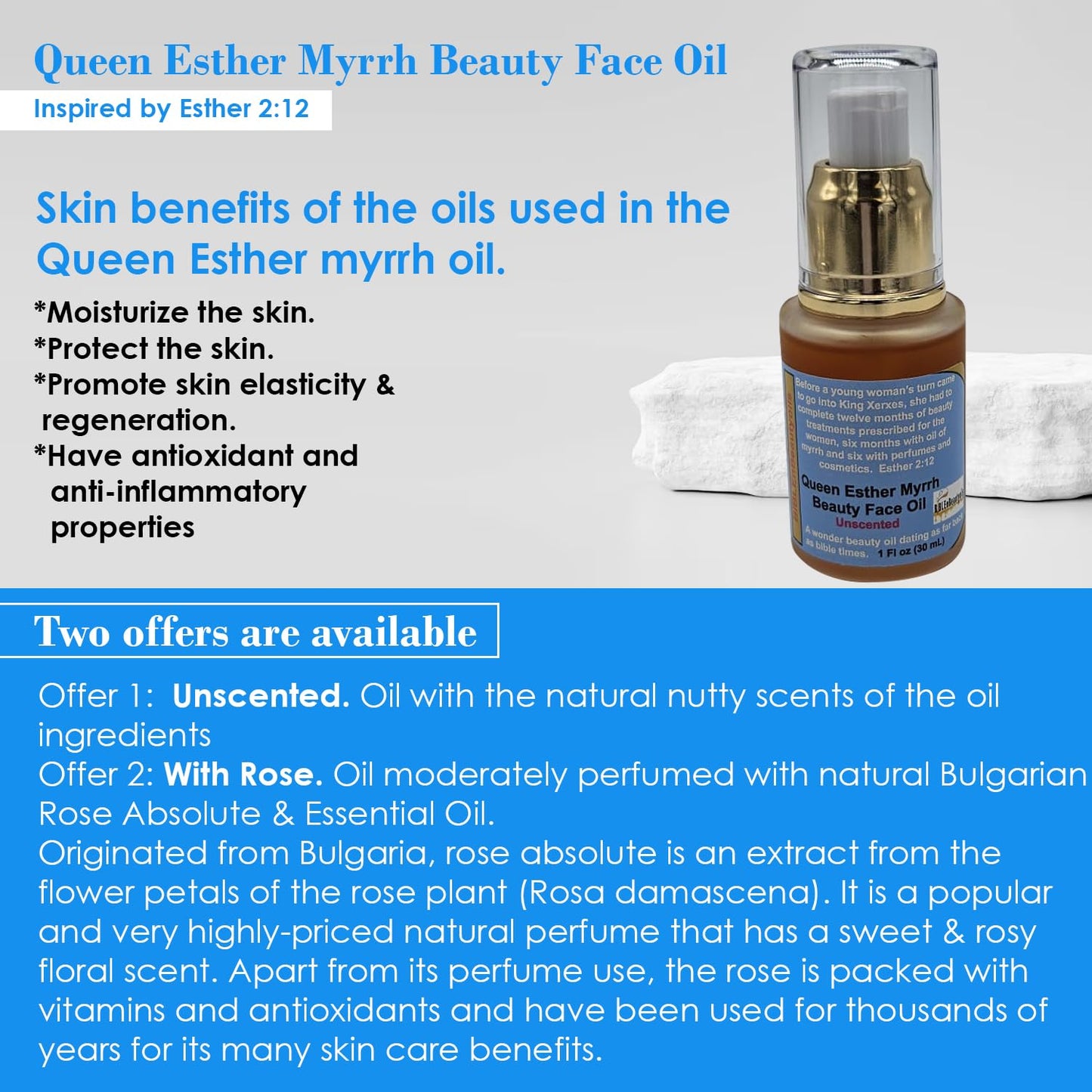 BIBLE N Beautyoils Queen Esther Myrrh Beauty Face Oil, Myrrh-Infused Skincare Essential Oils, Rosehip, Argan, Seabuckthorn, Pomegranate Seed Face Oil for Radiant Skin, 1.0 Fl Oz (Natural Nutty)