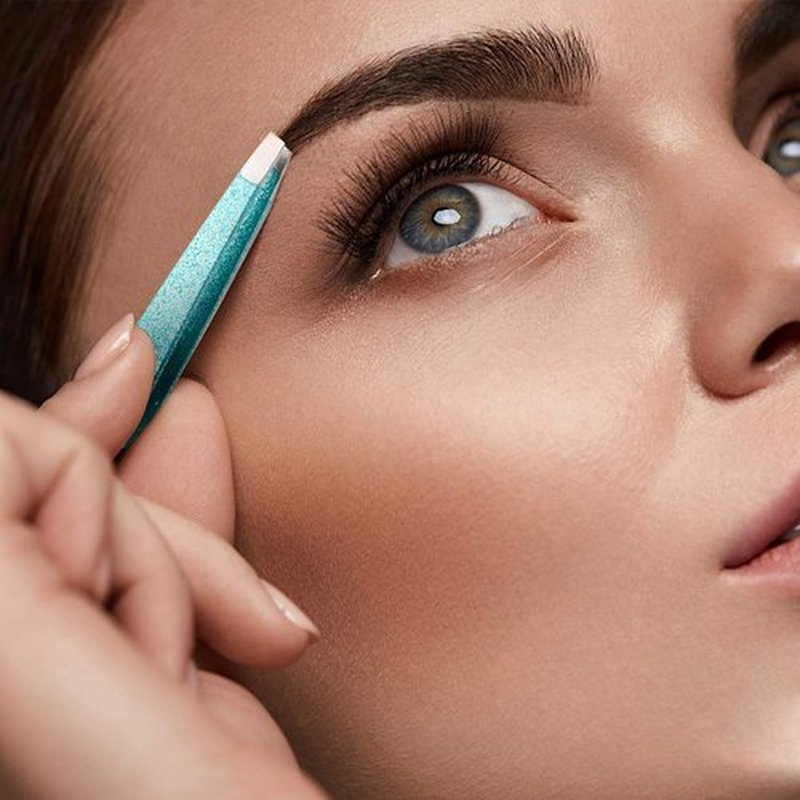 Amytor Eyebrow Tweezer Set, 4 Pcs Professional Stainless Steel Tweezers for Women, Precision Tweezer for Facial Hair, Splinter and Ingrown Hair Removal（Cyan）