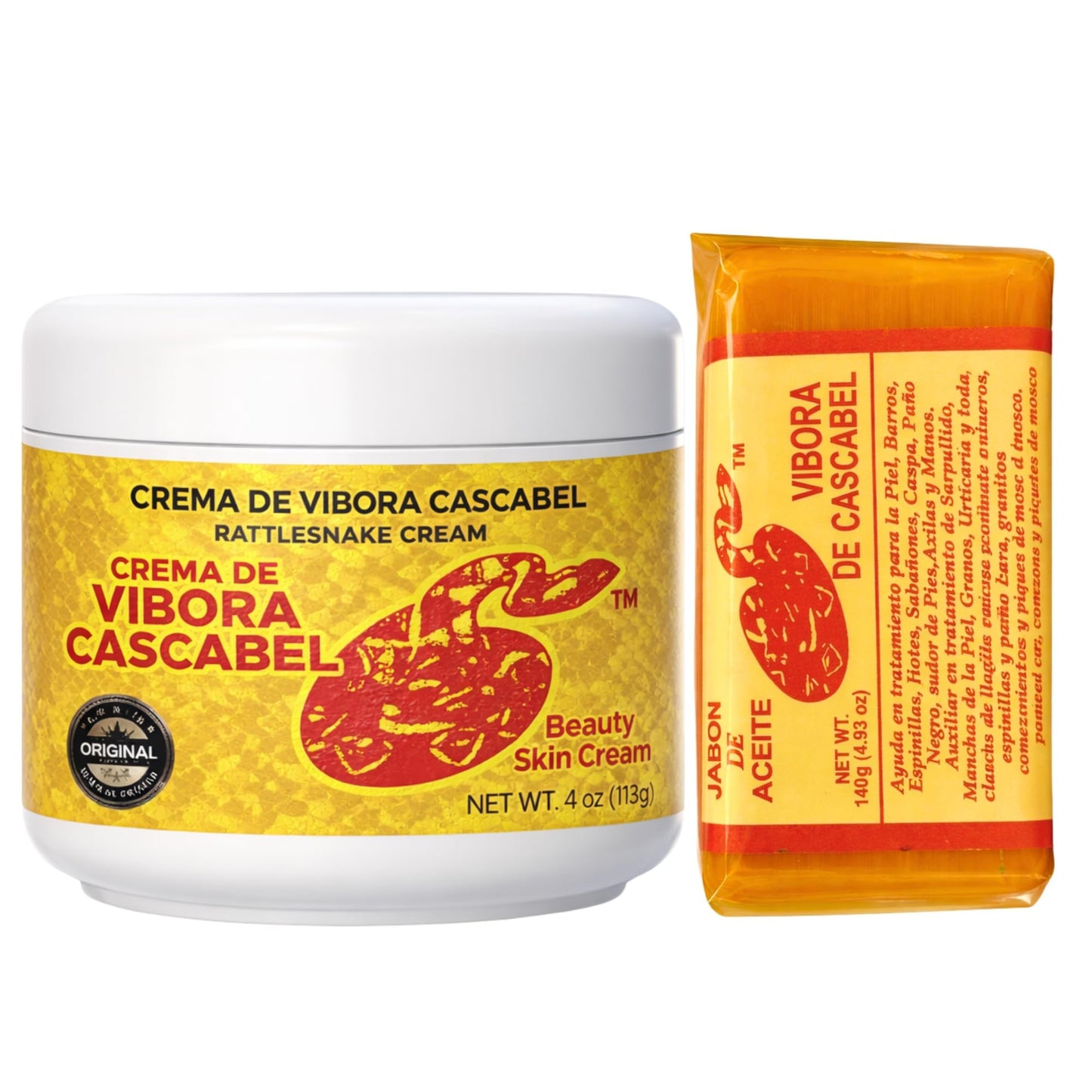 Jabon de Aceite Víbora de Cascabel Combo – Rattlesnake Soap Bar 140g + Skin Cream 4 oz – Traditional Herbal Face & Body Care Set – Cleansing & Moisturizing Routine