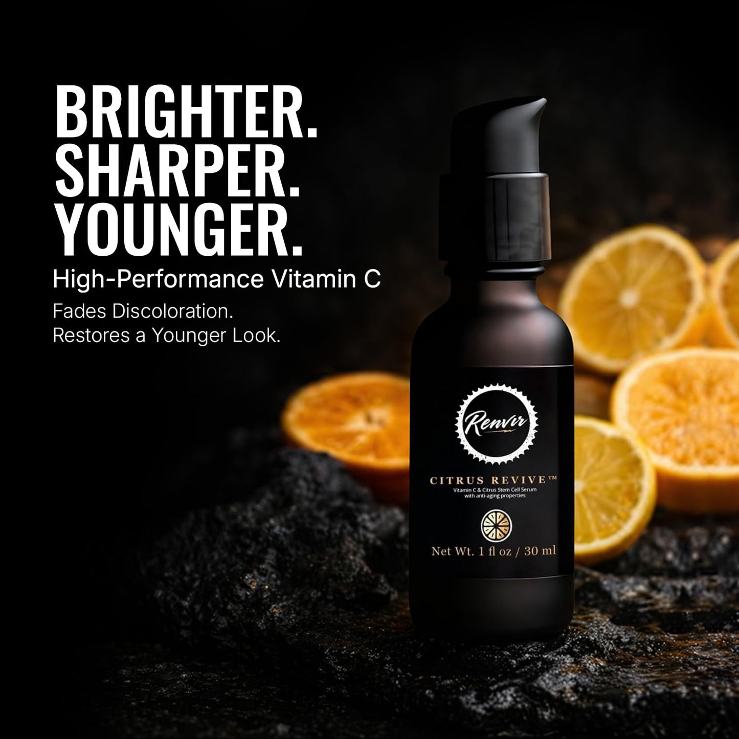 Men's Vitamin C Serum With Hyaluronic Acid (Made In The USA, Anti Aging Formula) Citrus Revive Stem Cell Boost & Hydrating Face Care for Brightening Dark Spots and Renewing Sensitive Skin For Him