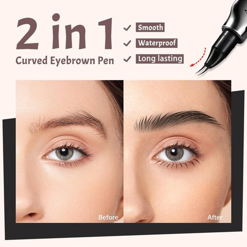HOSAILY Curved Eyebrow Pen, 2 in 1 Waterproof Long Lasting Eyebrow Pencil Double Tip Lower Eyelash Pencil with 30° Curved Tip, Smudge Proof Microblading Eyebrow Pen Liquid Eye Makeup, 03 Grey