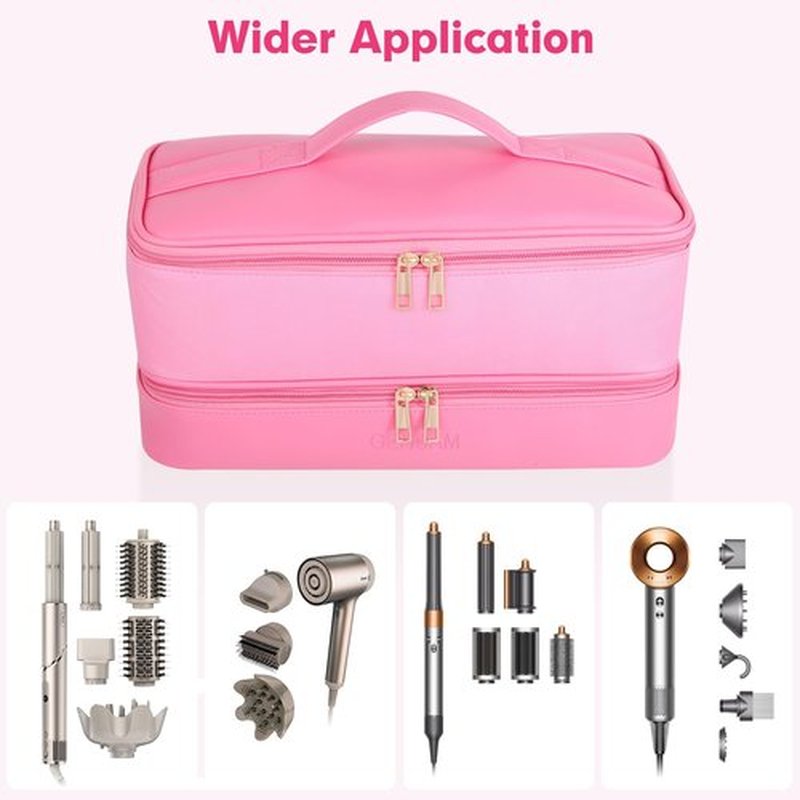 GENCAM Double-Layer Airwrap Travel Case for Shark Flexstyle, Carrying Case for Shark 430/440 Flexstyle, Travel Bag for Shark Flexstyle/Dyson Airwrap Styler and Attachments (rose red)
