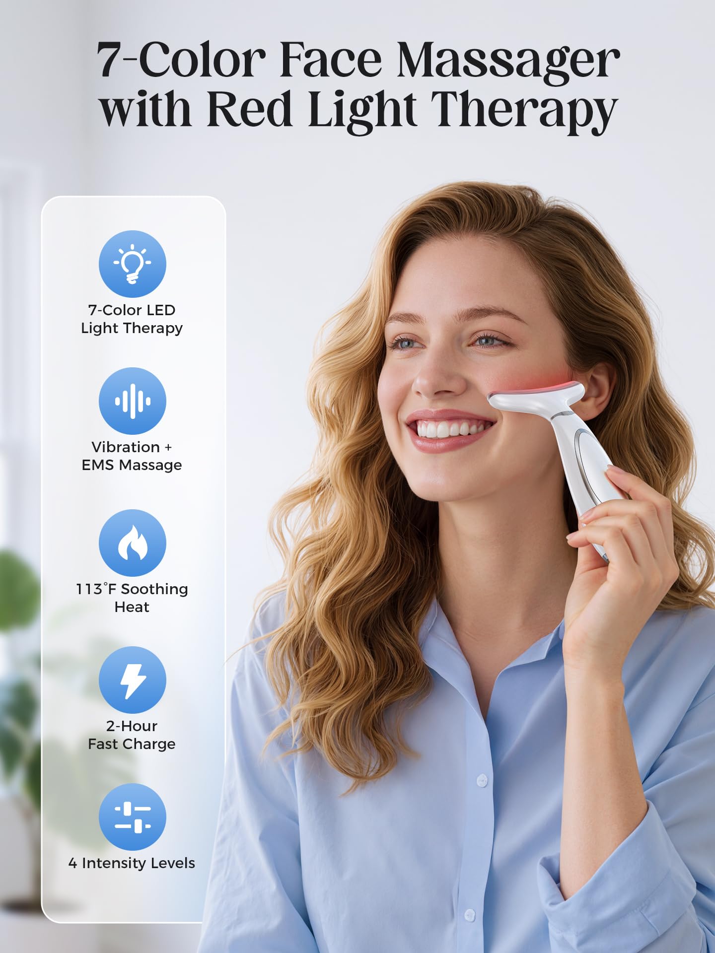 GIHWRRI Red Light Therapy for Face and Neck, 7-Color Face Massager Tool for Anti-Aging & Wrinkle Reduction, Rechargeable LED Phototherapy Device with Heat & Vibration, At-Home Skincare Gift for Women