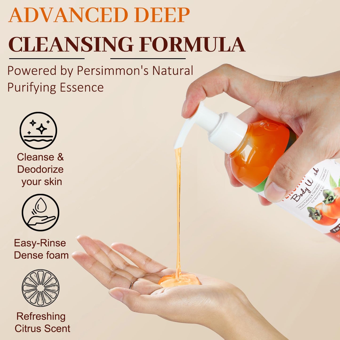yonisayo Persimmon Body Wash for Old People Smell, Natural Deodorant Bar Soap for Strong Odor Smelly Feet Remove,Deep Cleansing Body Deodorizing with Persimmon Extracts