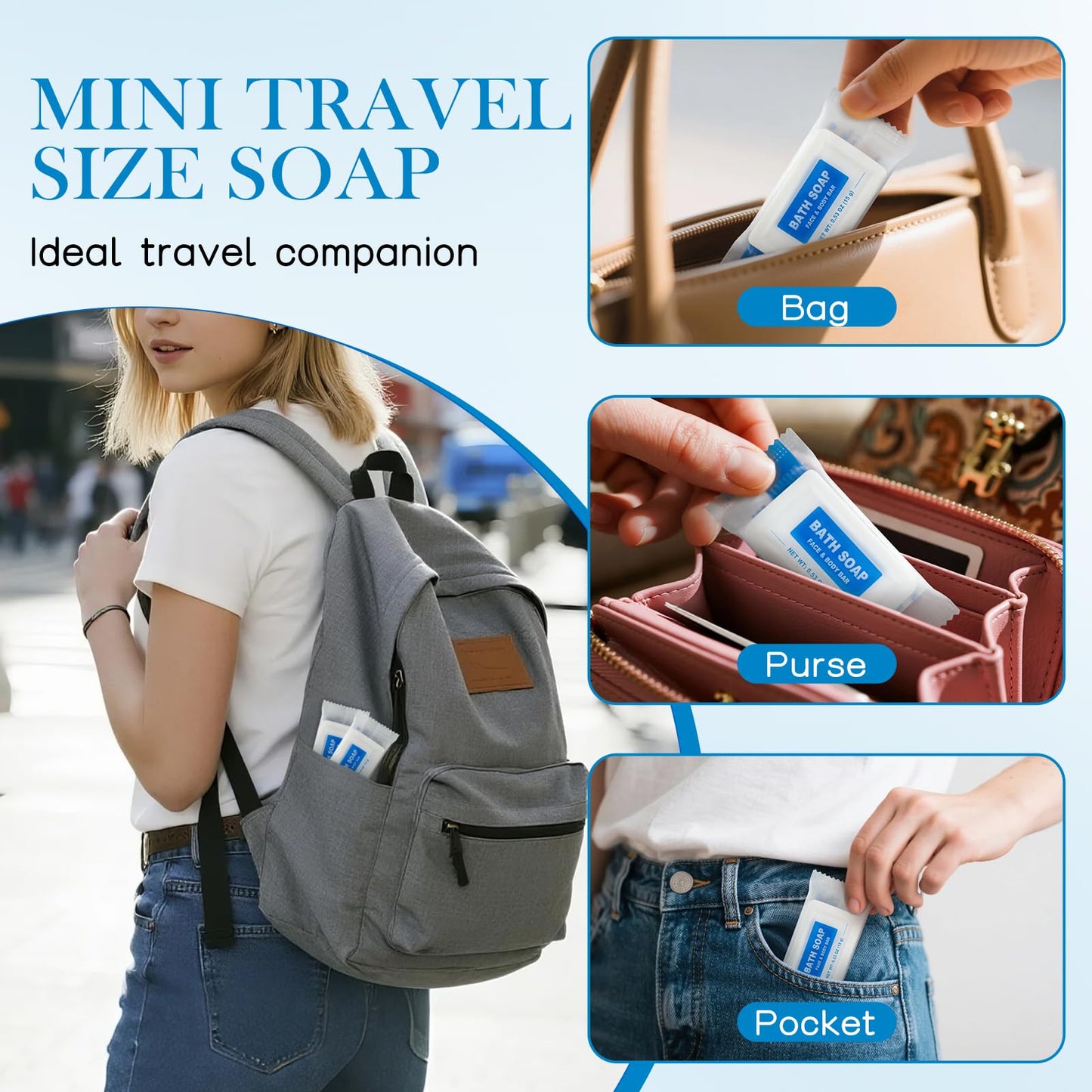 HAIFOTRVA 10 Pack Mini Travel Size Bar Soap Bulk,0.53 oz/15 grams Individually Wrapped Small Disposable Hotel Soap Bars Toiletries for Church,Homeless Gifts,Bathroom,Guest