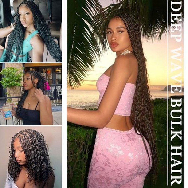 Deep Wave Bulk hair for Braiding Wet and Wavy Micro Braiding No Weft Faux Deep Wave Braiding Hair Extensions for Box Boho Braids 145g with 2Bundles #1B (14 Inch)