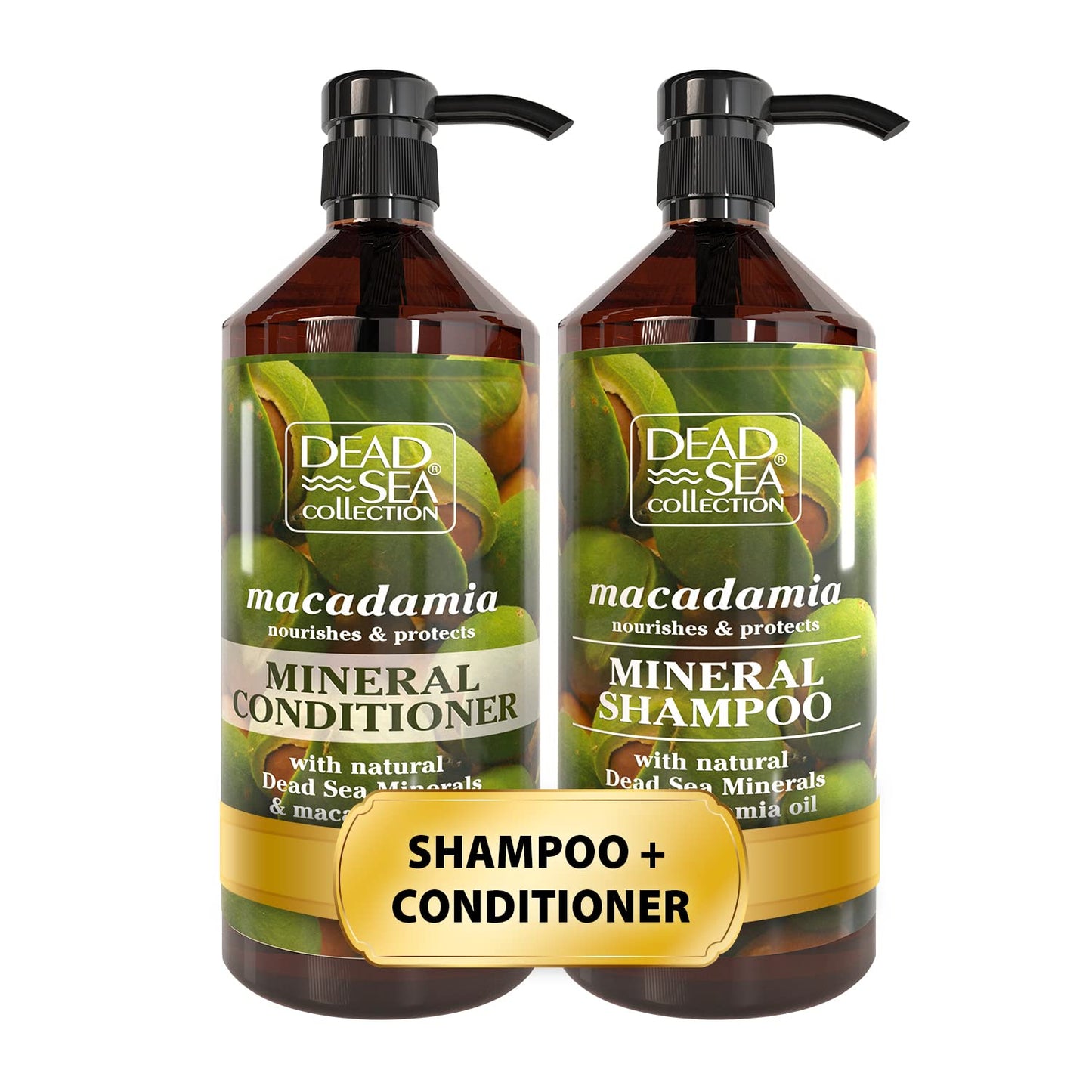 Dead Sea Collection Shampoo and Conditioner Set with Macadamia Oil – Hydrating Softening Hair Products with Dead Sea Minerals for All Hair Types – Set of 2 Bottles (33.8 & 30.6 Fl. Oz.)