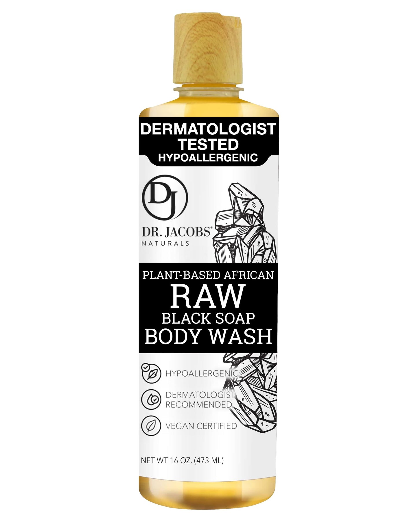 Dr Jacobs Naturals Authentic African Raw Black Soap, All-In-One Cleanser for Face Wash, Sensitive Skin Body Wash, Shampoo, Shaving Soap | Shea Butter Moisturizing and Nourishing Formula | 16oz 1pk