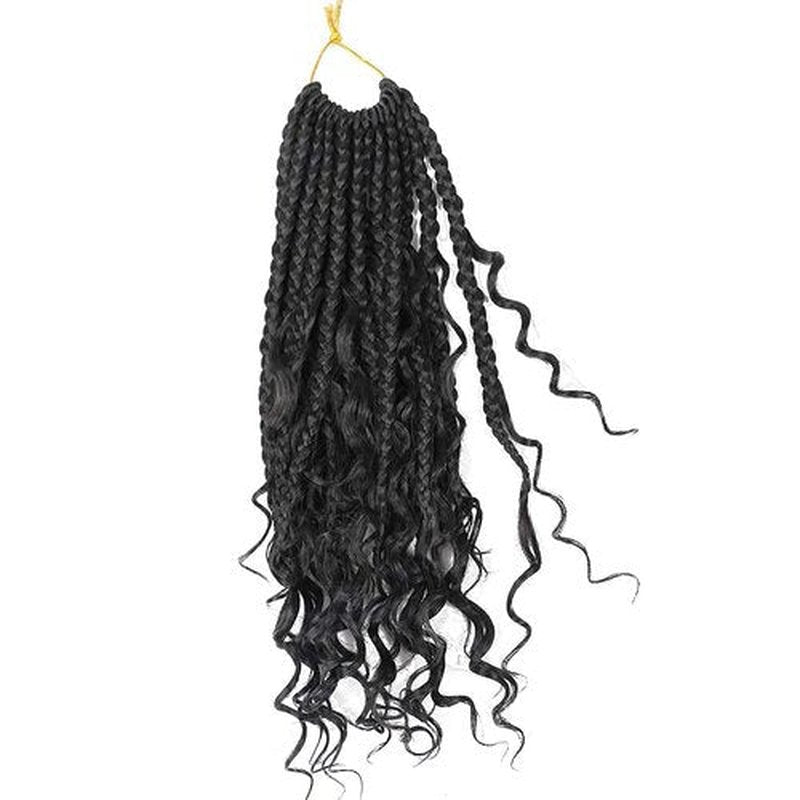 LMZIM 14 Inch Goddess Box Braids Crochet Hair Bohomian Crochet Box Braids Curly Ends 8 Pack 3X Crochet Braids Synthetic Braiding Hair Extension Black (14inch, 1
