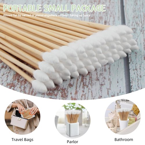 Yinghezu 200 Count Bamboo Cotton Swabs 6" Inch Long Pointed Cotton Swabs Cotton Tipped Applicator