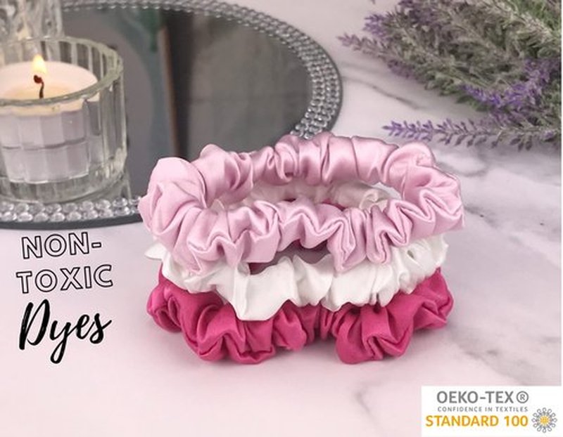 Celestial Silk Mulberry Silk Scrunchies for Hair (Small, Hot Pink, Soft Pink, White)