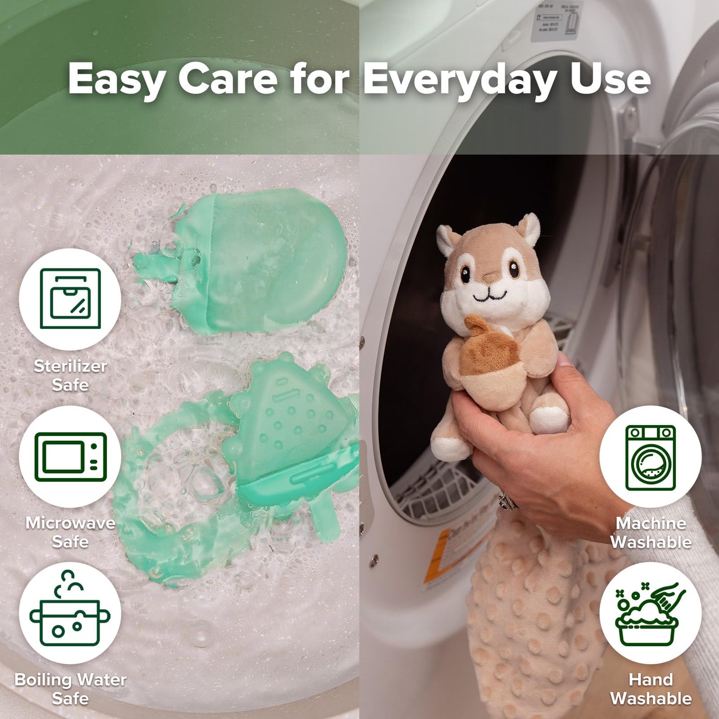 Haakaa Baby Lovey with Freezer Teether, Security Blanket with Baby Teething Toys, Water-Fillable Silicone Teether for Teething Relief, Soft Baby Lovey Gift for Newborns