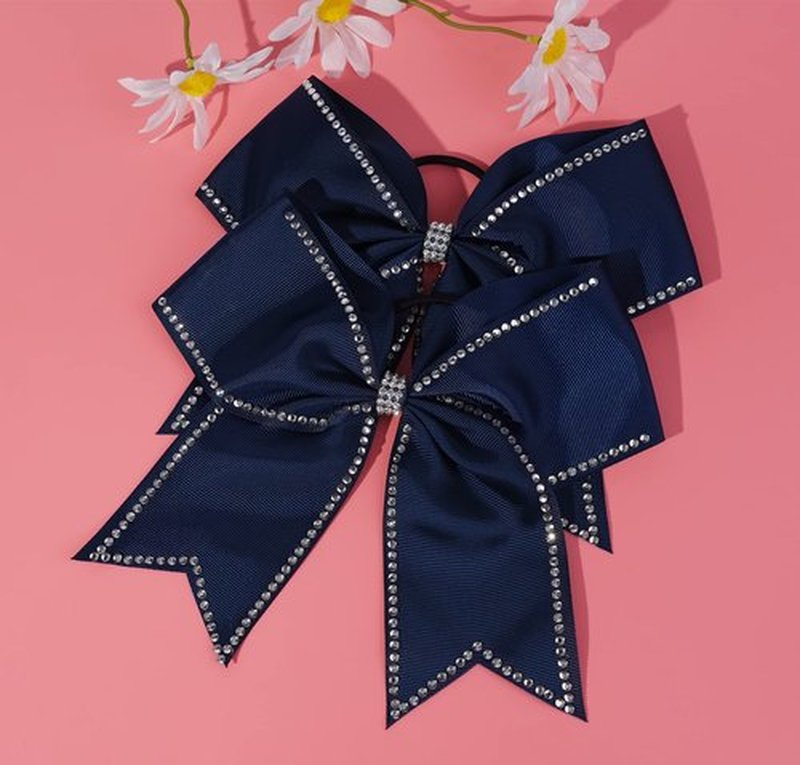 DEEKA 10 PCS 8" Rhinestones Large Cheer Hair Bows Glitter Cheer Ponytail Holder Handmade for Teen Girls Softball Cheerleader Sports -Navy