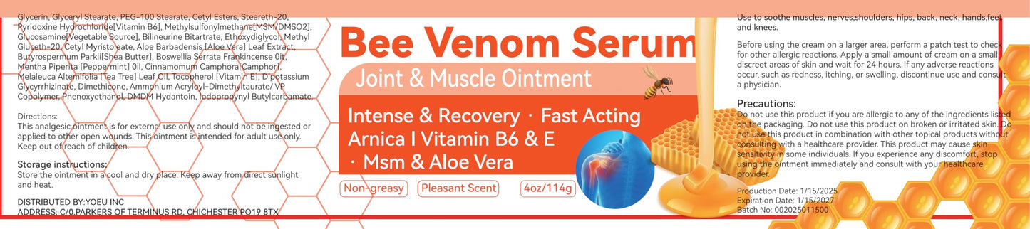 Cedonivor Bee Venom Joint and Bone Cream, Bee Venom Joint Relief Cream Joint Care for Knee, Neck, Back, Hands, Feet Moisturizer