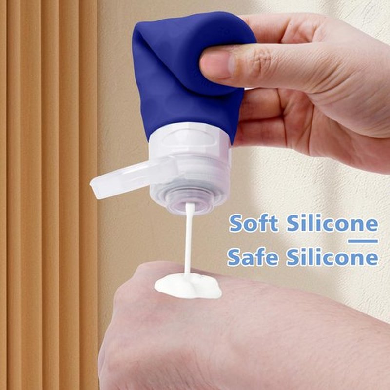 Silevoler Travel Bottles for Toiletries, 4pcs Tsa Approved 3oz Travel Size Containers, BPA Free Leak Proof Premium Silicone Travel Bottles,Refillable Liquid Travel Accessories W/Toiletry Bag (Blue)