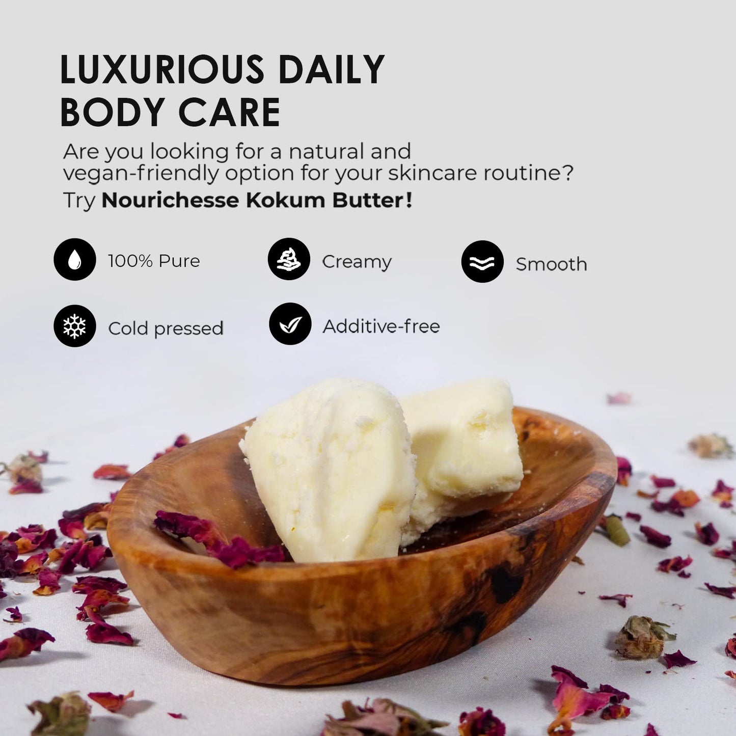 Nourichesse Kokum Butter - 1 LB (16oz) Block. Pure Butter, Great Moisturizer for Skin and Hair. Use in DIY Soap, Balm, and Cream.