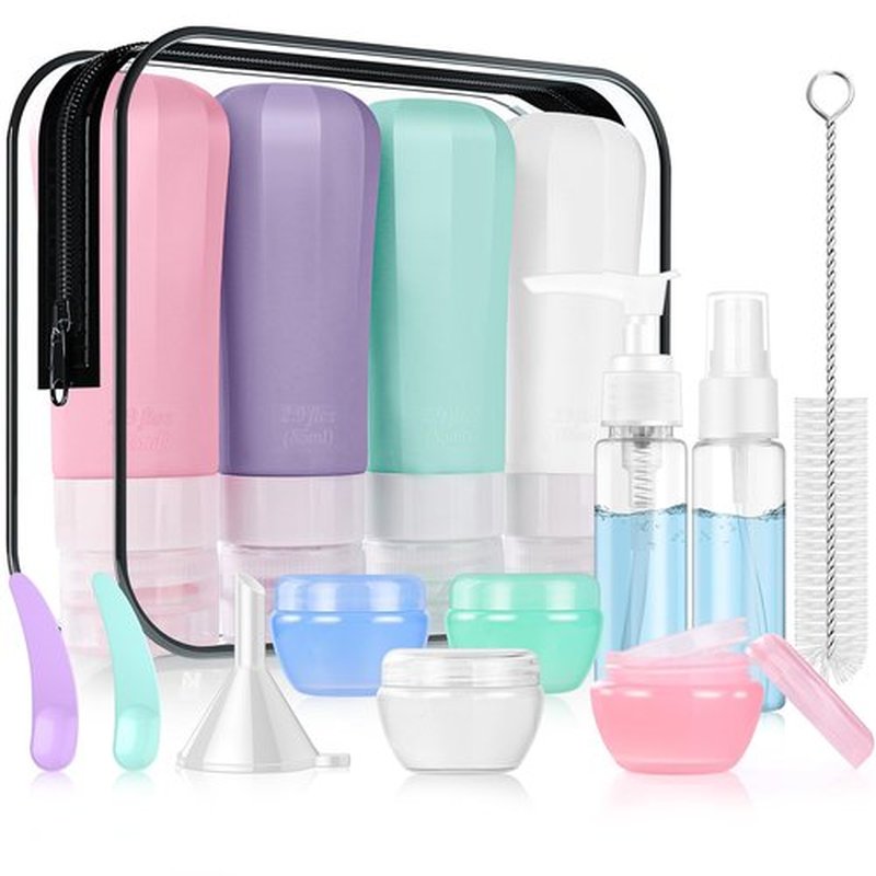JBYAMUS 16 Pcs Silicone Travel Bottles Set, Leak-Proof Travel Size Toiletries, TSA Approved Travel Bottles for Toiletries, Portable Travel Toiletries Containers for Women (Pink-Purple)