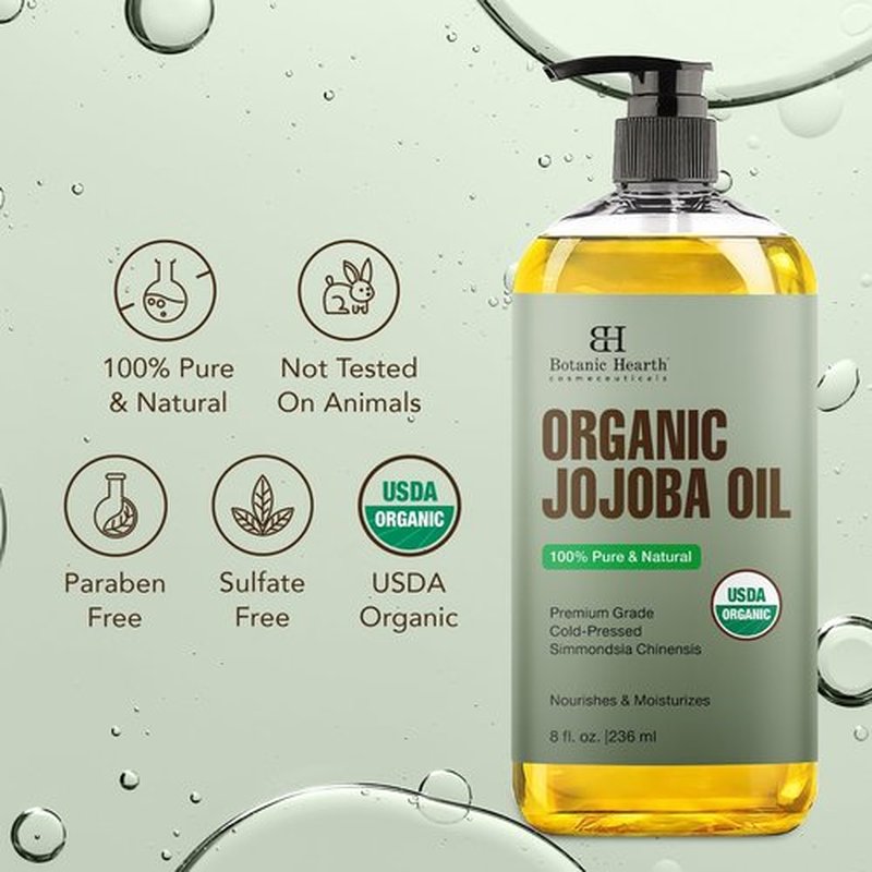 Botanic Hearth Organic Jojoba Oil -100% Pure Cold Pressed Hexane Free for Skin, Hair, Nails - 8 Fl Oz | 236 ml
