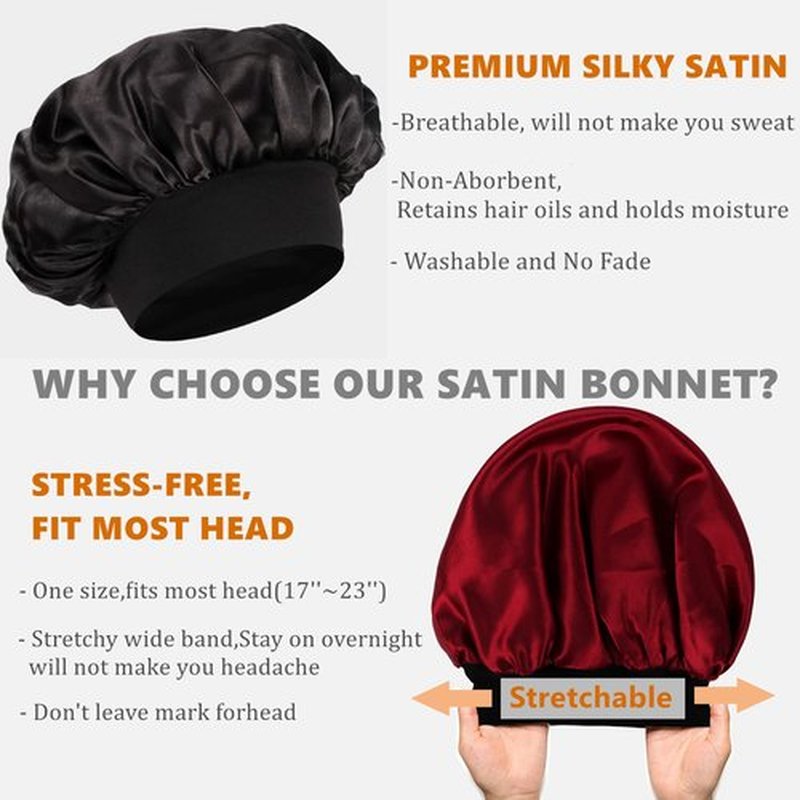 Bonnet for Men,Hair Bonnet for Sleeping,Double Layer Satin Bonnets for Black Women Curly Hair Braids,Reversible Sleep Cap (Large,Black/Burgundy)
