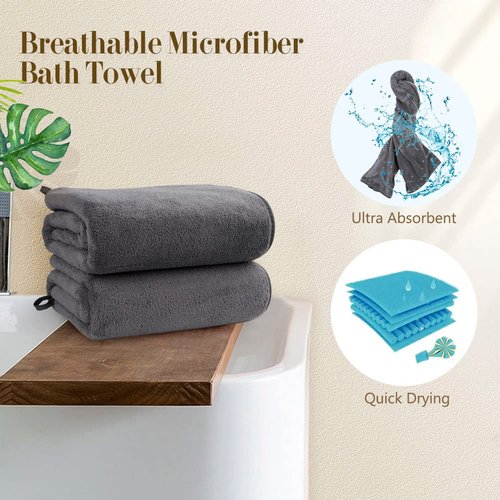 Orighty Bath Towels Pack of 4(27’’ x 54’’) - Soft Feel Bath Towel Sets, Highly Absorbent Microfiber Towels for Body, Quick Drying, Microfiber Bath Towels for Sport, Yoga, SPA, Fitness - Grey