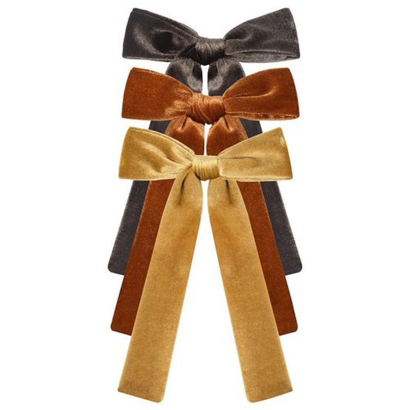 CEELGON 3 PCS Long Tail Velvet Hair Bows Hair Bow Set for Toddler Girls Long Ponytail Knot Bows Alligator Clip Hair Accessories for Girls and Women (Gold, Orange Brown, Dark Brown)