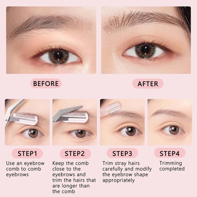 Eyebrow Trimmer Scissor, 2 in 1 Non-Slip Eyebrow Cutter Hair Removal Eyebrow Scissors with Comb, Eyebrow Grooming Scissors Makeup Tool, Eyebrow Trimmer for Men Women Ladies, 2Pcs Black
