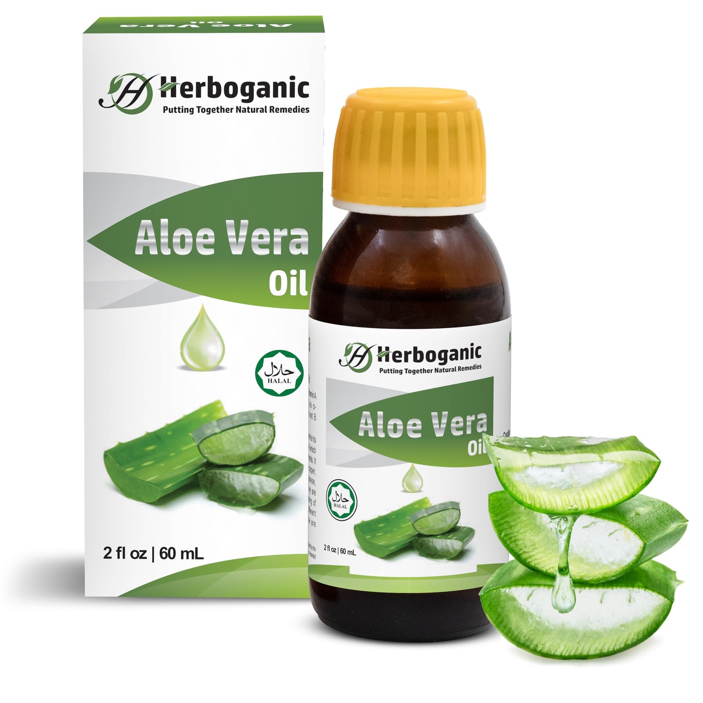 HERBOGANIC Natural Aloe Vera Oil - 100% Cold Pressed, Nourishing for Skin, Hair, and Eyelash Growth,Aloe Vera Massage Oil,