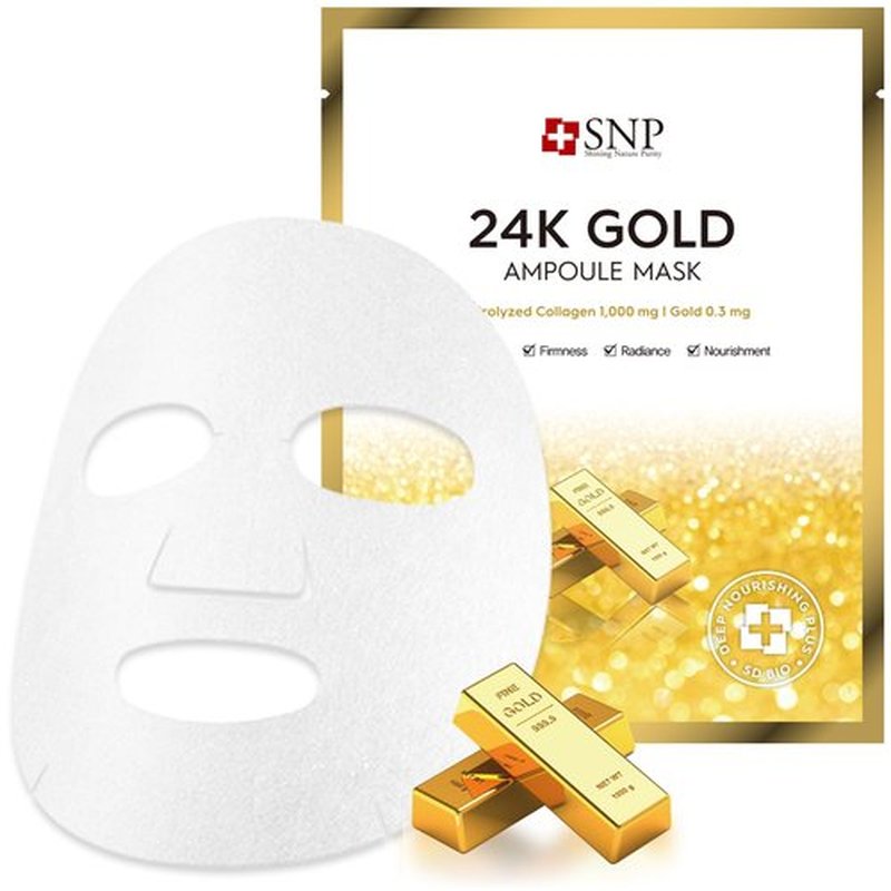 [K Beauty Snp] 24K Gold Ampoule Sheet Mask | Aging Prevention Face Mask | For Tightening, Hydrating, and Nourishing | Korean Skin Care | Overnight Face Masks | Moisturizing Sheet Mask | 10 Sheets