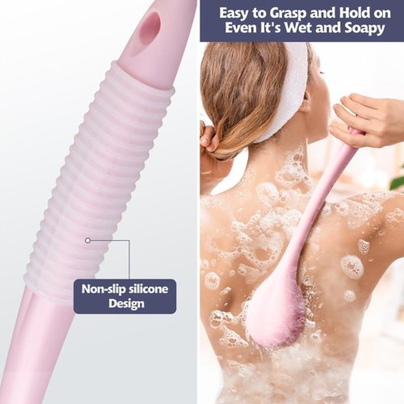BEDELITE Back Bath Brush Long Handle for Shower of 2 - Soft Shower Brush for Men & Women,Back Brush Scrubber - 16.4" Long Skin Exfoliator for Bath Scrubber Body Brush（2 Pack, Blue & Pink）