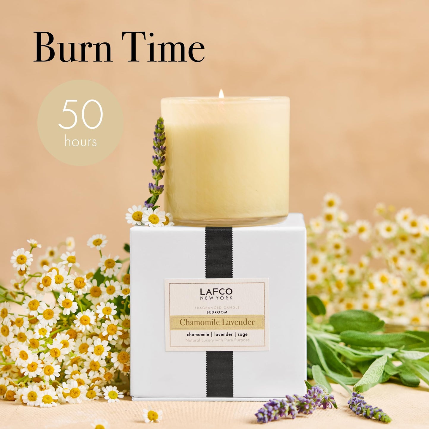 LAFCO New York Classic Candle, Chamomile Lavender - 6.5 oz - 50-Hour Burn Time - Reusable, Hand Blown Glass Vessel - Made in the USA