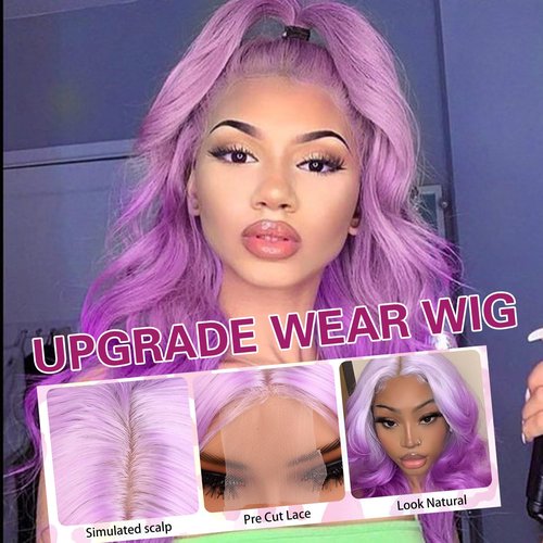 TOZIKA Long Wavy Purple Wigs for Women Synthetic Ombre Purple Curly Wavy Wig 26 Inch Middle Part Heat Resistant Wig for Daily Party Use (Ombre Purple)