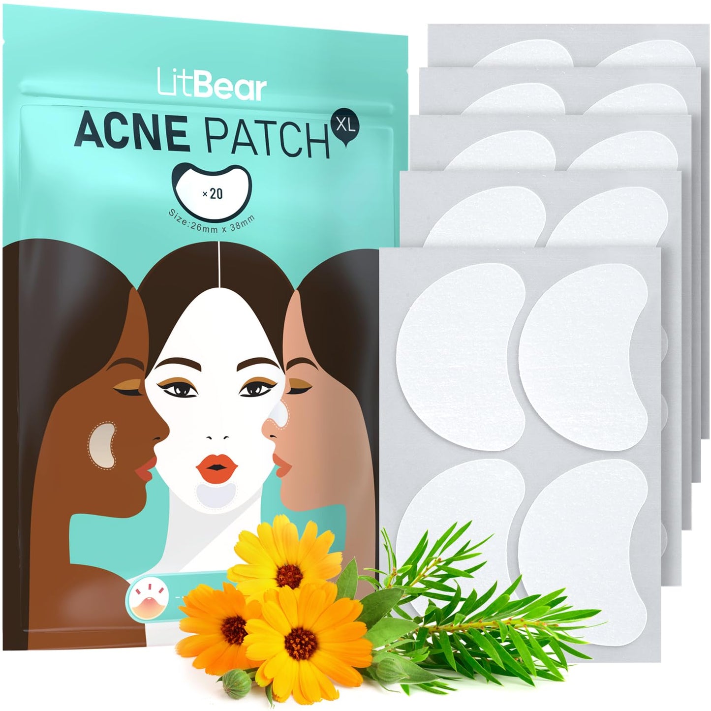 LitBear Acne Patches for Large Breakouts, Hydrocolloid Pimple Patches for Zit and Blemish, Face, Chin, Back and Body With Tea Tree Oil